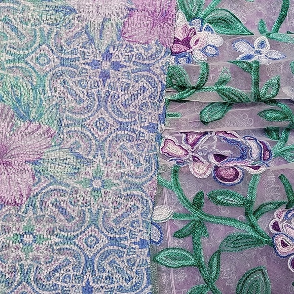 Floral Blue and Purple Women's 2 Piece Top - Picture 7 of 12